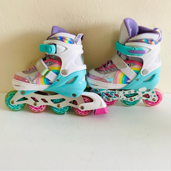SULIFEEL Rainbow Unicorn Inline Skates Adjustable Size Skates for Kids Sz 13C-3Y - Picture 5 of 16